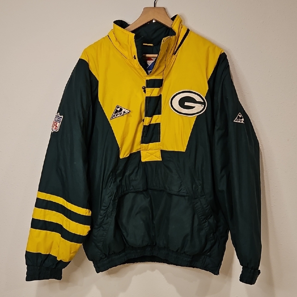 Apex Vintage 90s Green Bay Packers Football 3/4 Zip Pullover Jacket Coat Sz.L